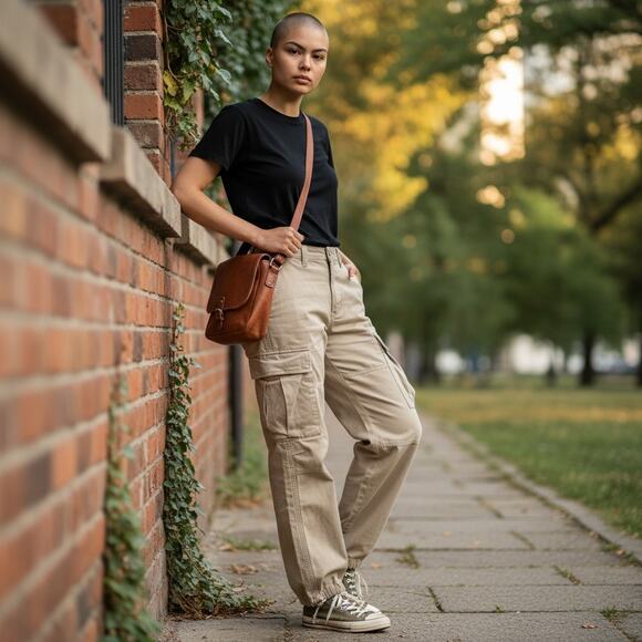 $128 Aritzia TNA Khaki Beige Cargo Pant 4 Y2K Style Pockets Adjustable Ankle - Picture 1 of 6